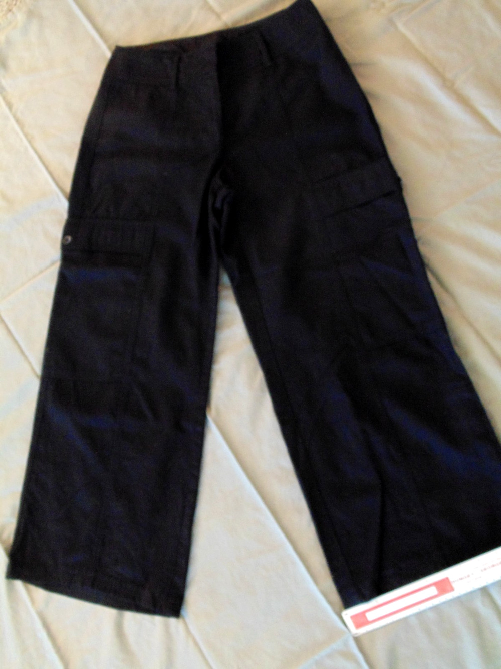 Y2K Express Black Mid-Rise Pants Wool Spandex Flared Leg Cargo Pocket Womens 5 6